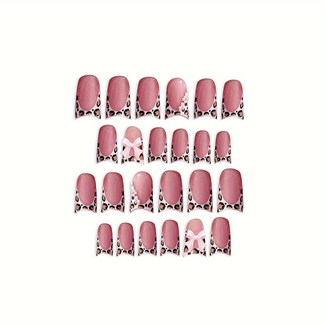 Glamorous Floral and Leopard Print Press-On Nail Art Stornfield