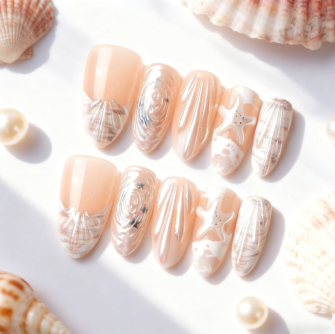 Artistic Shell-Inspired Press-On Nail Art Set Stornfield