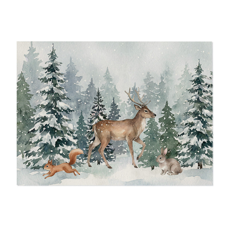 Festive Cotton-Linen Holiday Banner Tapestry with Illustrated Pine Trees and 'Merry Christmas' Script