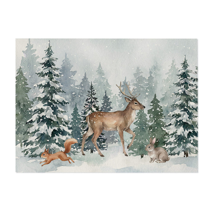 Festive Cotton-Linen Holiday Banner Tapestry with Illustrated Pine Trees and 'Merry Christmas' Script