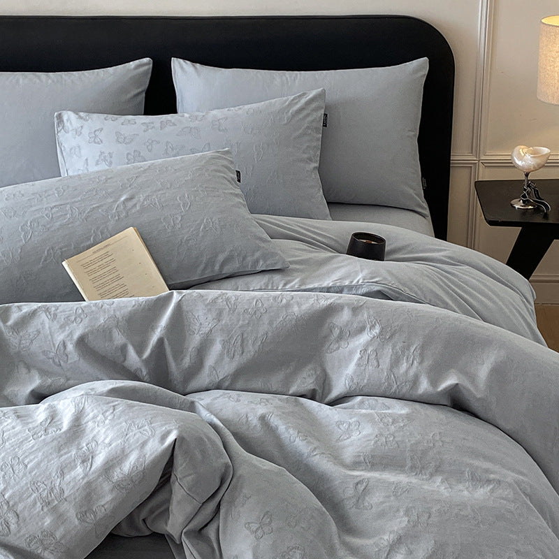Jacquard Floral Embossed Duvet Cover and Pillowcase Set