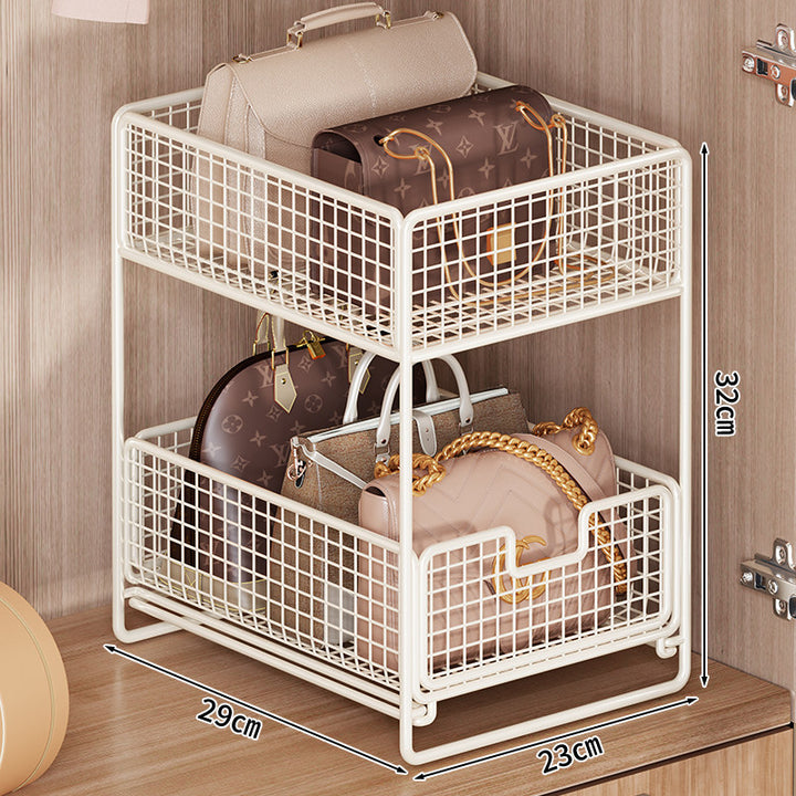 Two-Tier Pull-Out Mesh Cabinet Drawer Organizer for Handbags and Accessories