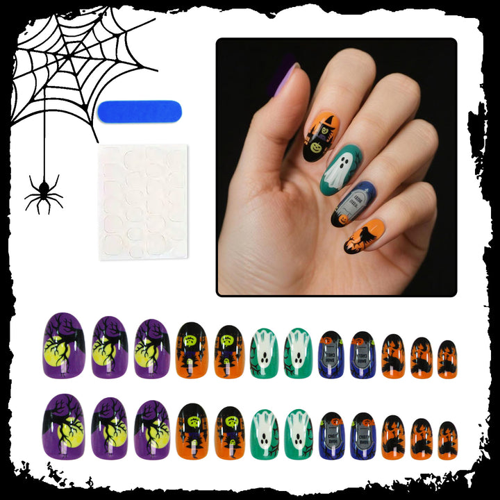 Halloween Artificial Nail Set with Spooky Ghost, Pumpkin, and Spider Pattern Stornfield
