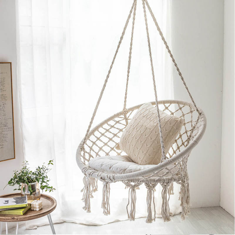 Macrame hanging swing chair boho woven fringe indoor outdoor hammock seat Stornfield
