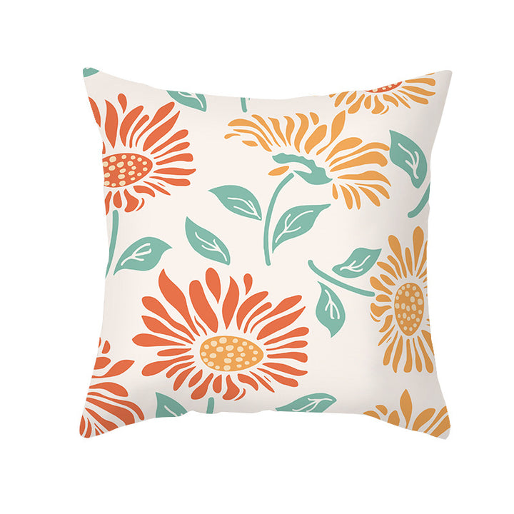 Floral Printed Cotton-Linen Throw Pillow with Removable Cover