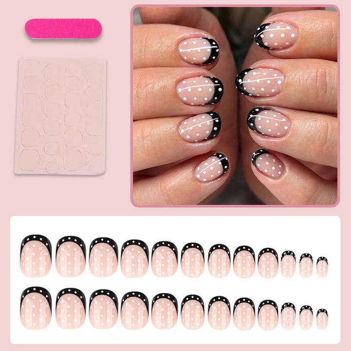 Artificial nail set with elegant dots and stylish black Stornfield