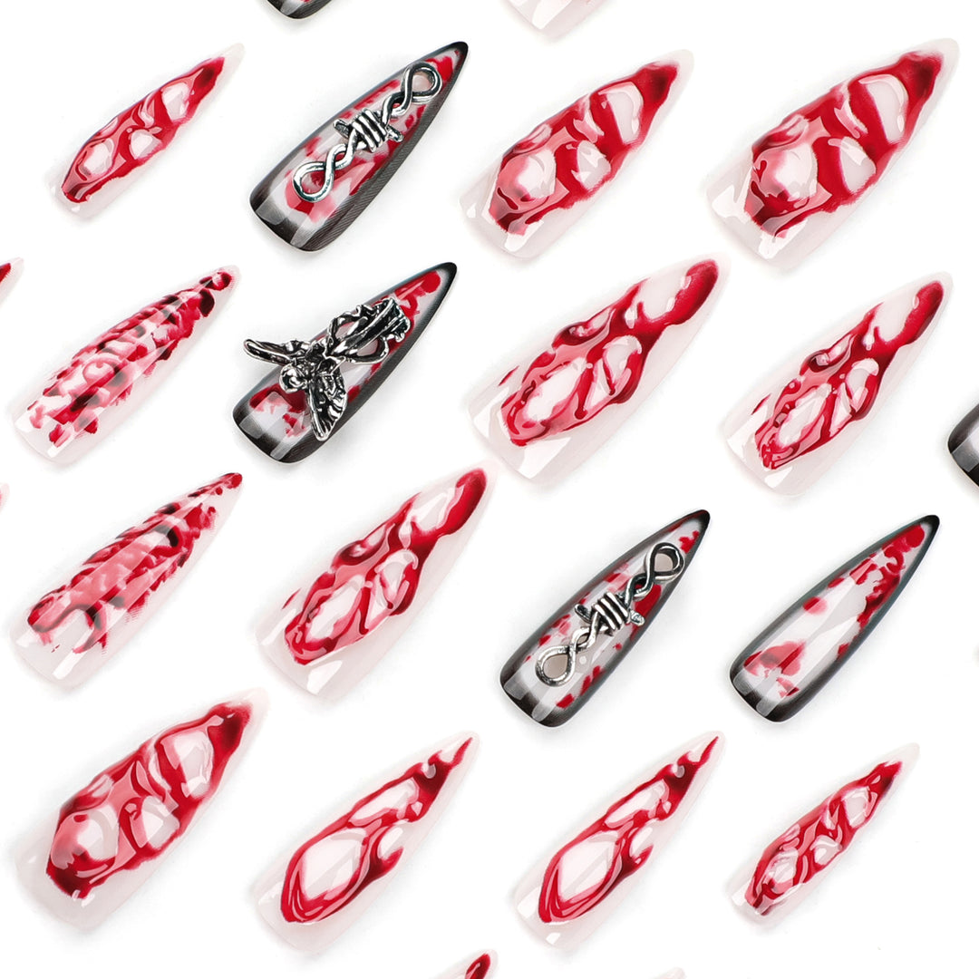 Artistic stiletto nails with blood and 3D design Stornfield