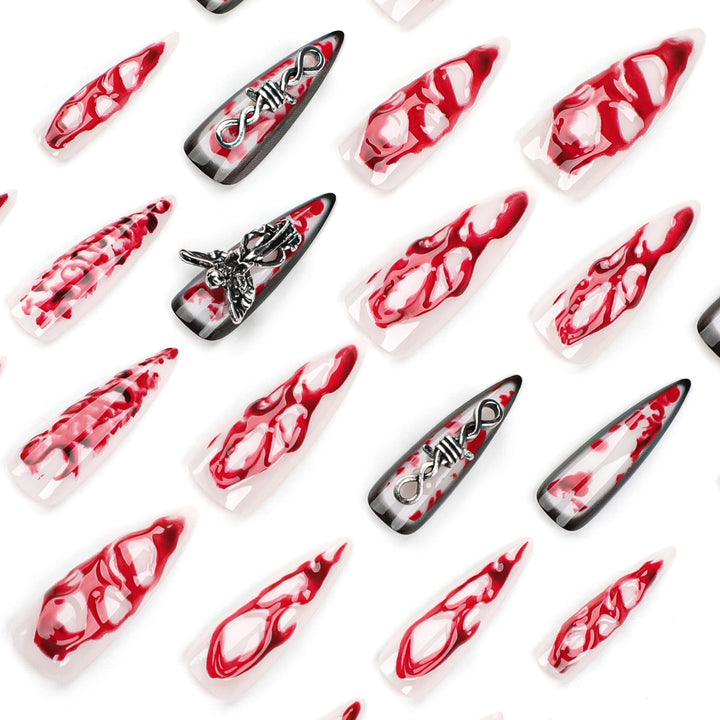Artistic stiletto nails with blood and 3D design Stornfield
