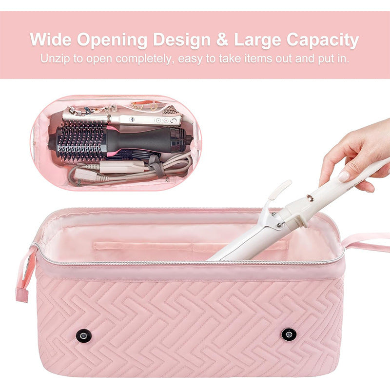 Cosmetic organizer bag with pre-made space for styling tools Stornfield