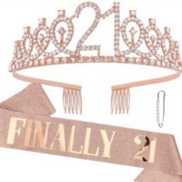 Women Crystal-Embellished Birthday Crown with Personalized Sash Stornfield