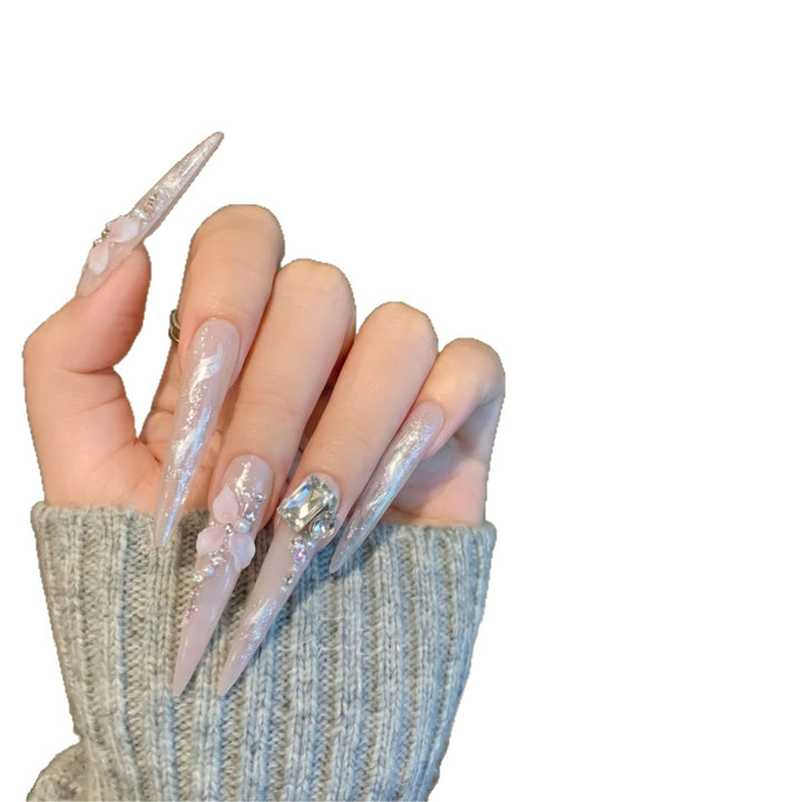 Artistic Decorative Stiletto Press-On Nail Set with Floral Accents Stornfield