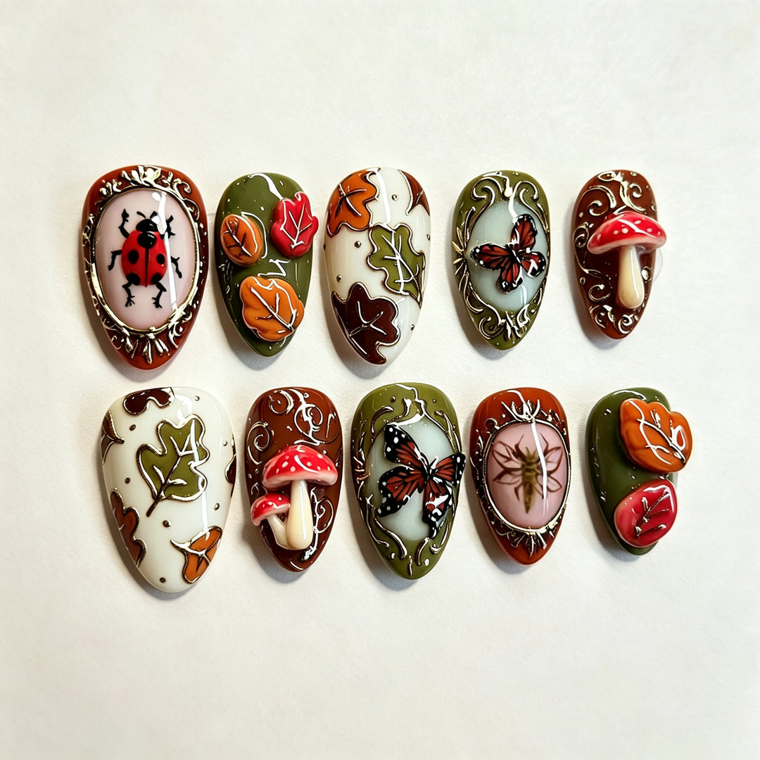 Artistic Fall-Themed Press-On Nail Art Set Stornfield