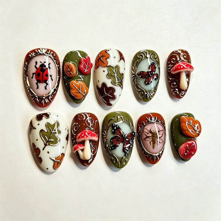 Artistic Fall-Themed Press-On Nail Art Set Stornfield