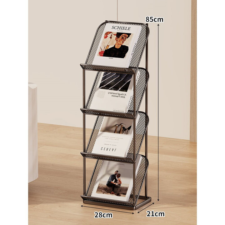 Vertical Four-Tier Metal Mesh Magazine and Brochure Display Stand