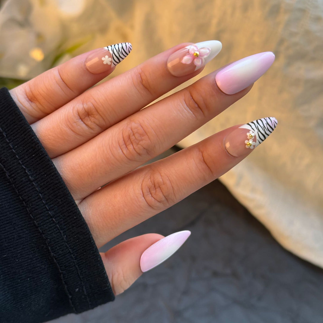 Elegant Floral Embellished Press-On Nails Stornfield
