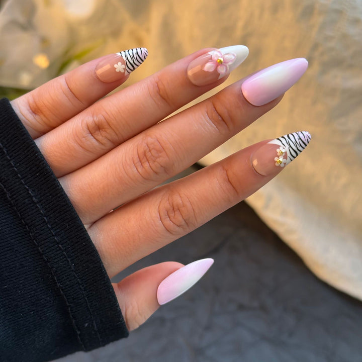 Elegant Floral Embellished Press-On Nails Stornfield