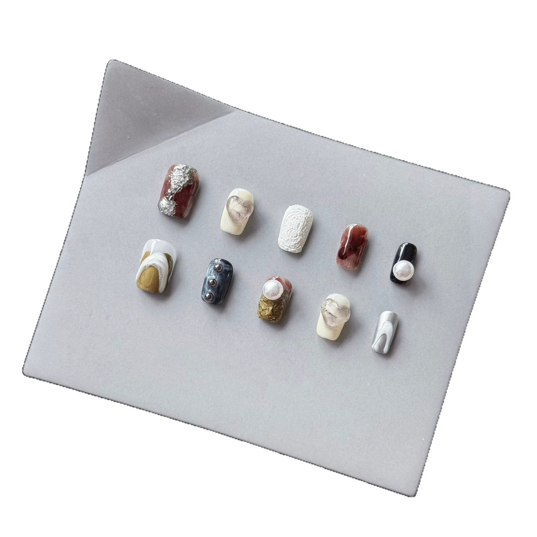 Artistic Press-On Nail Set with Unique Abstract Designs  1791774457