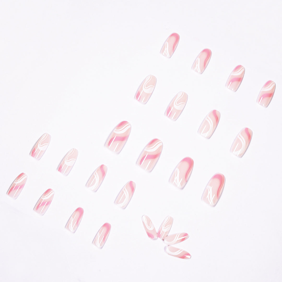 Artistic Nail Extensions with Modern Wave Pattern Stornfield