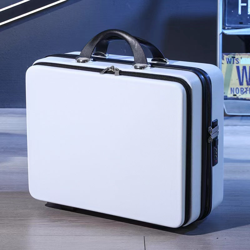 compact hard-shell travel vanity makeup case with TSA combination lock and dual-zip compartments Stornfield