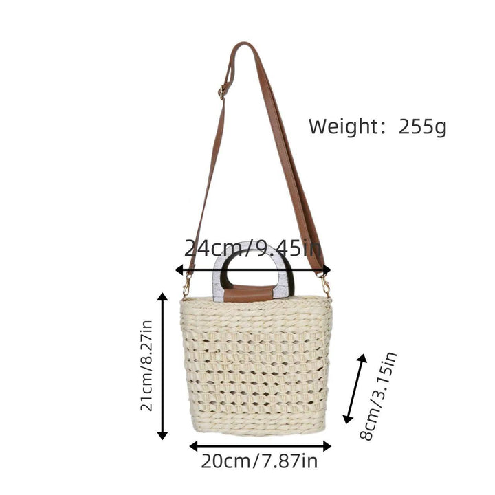 Woven natural material handbag with comfortable shoulder carrying device Stornfield