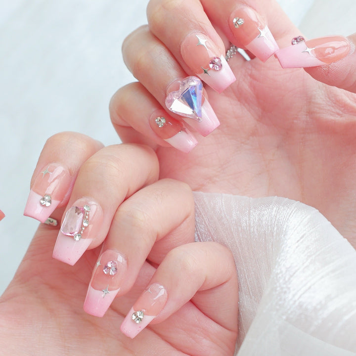 Glamorous Rhinestone-Embellished Press-On Nails  1791773242