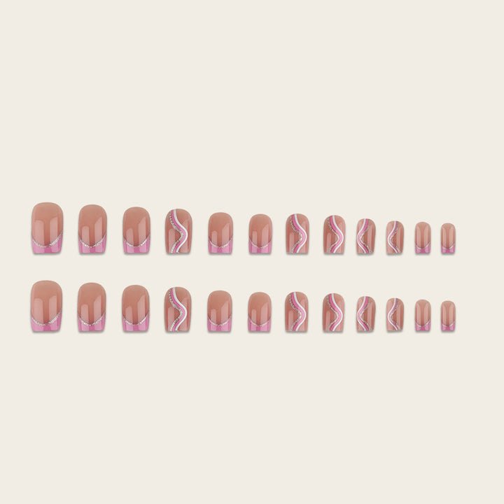 Artificial nails with elegant wave design and glitter accents Stornfield