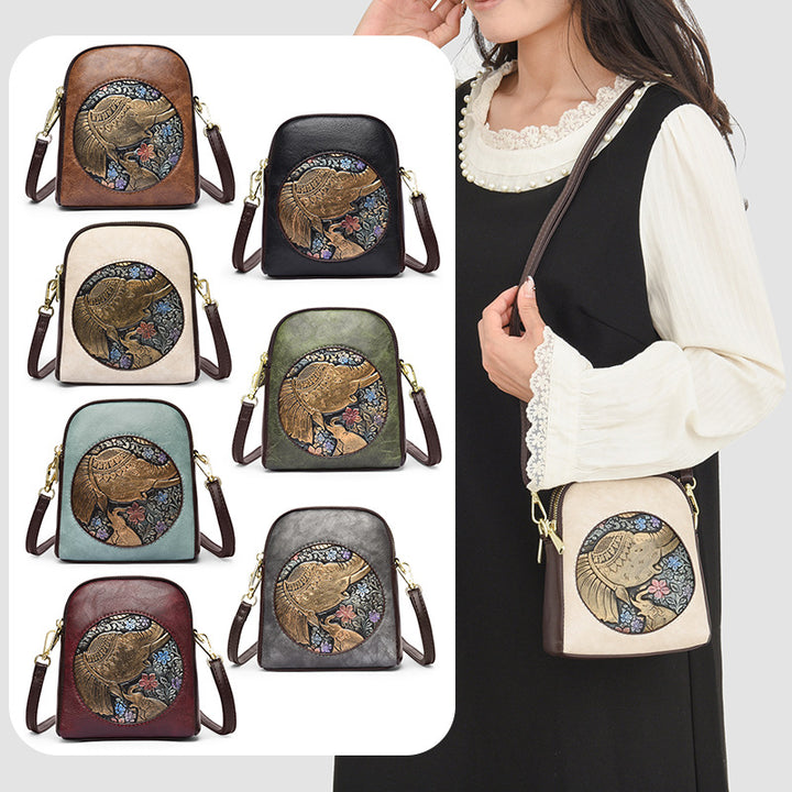 Artistic Embossed Leather Crossbody Bag