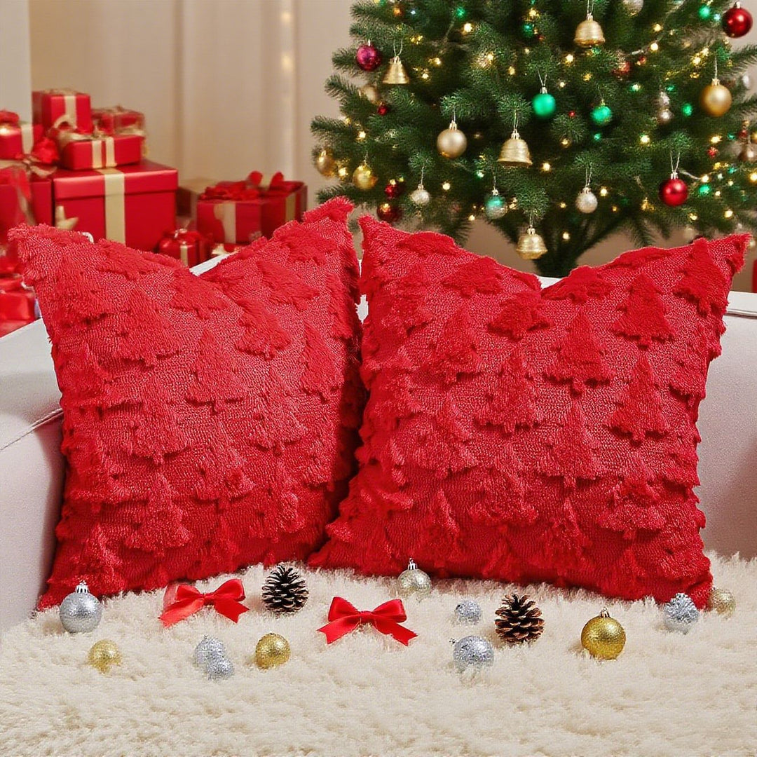 Festive Tufted Tree-Pattern Square Throw Pillow Covers with Plush Texture and Hidden Zipper