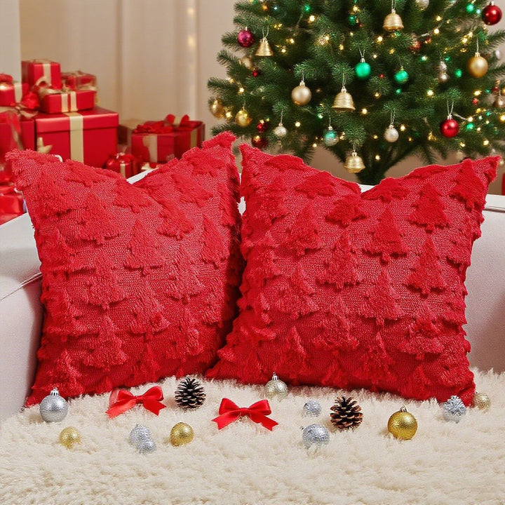 Festive Tufted Tree-Pattern Square Throw Pillow Covers with Plush Texture and Hidden Zipper