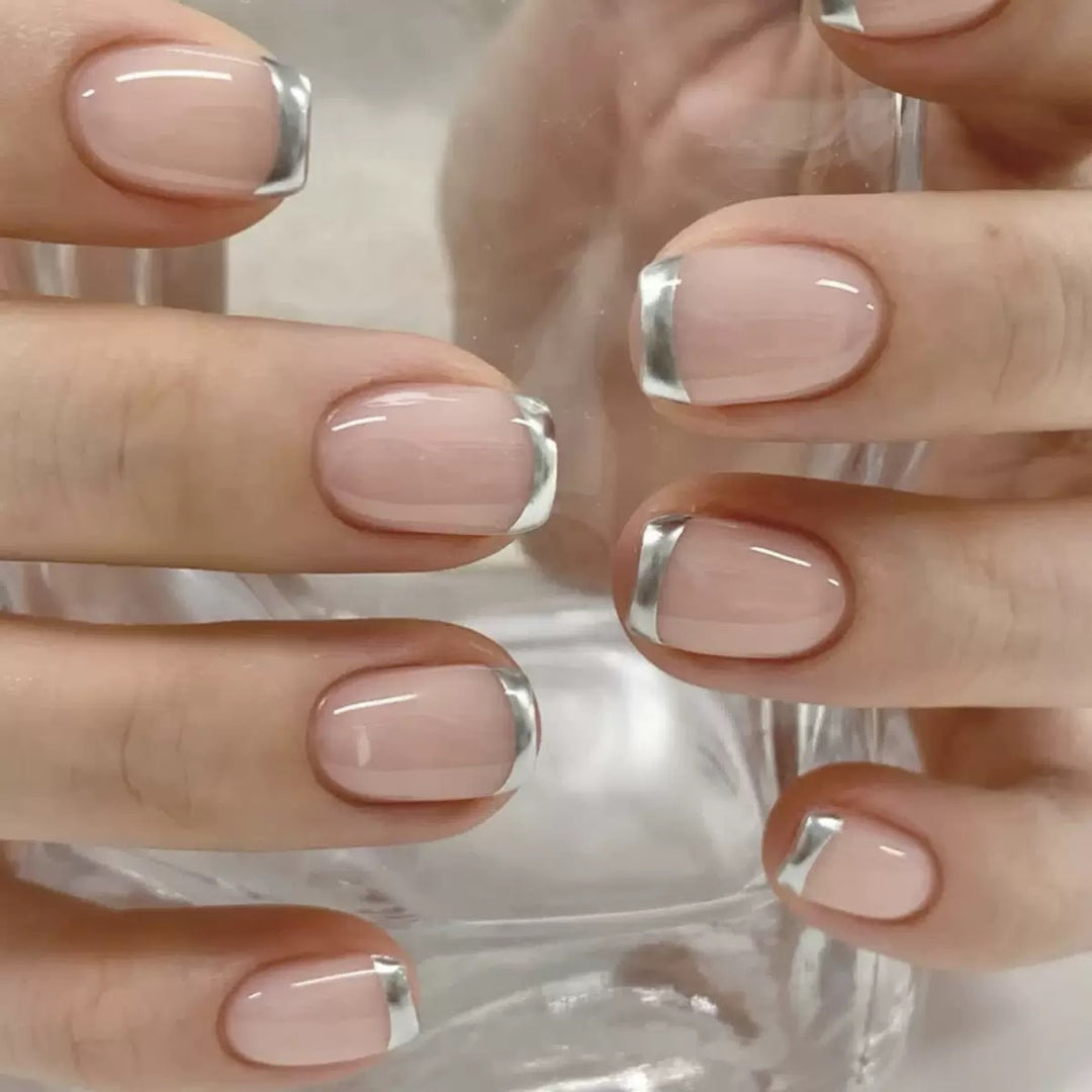 Acrylic Nail Set with Elegant French Design and Shiny Accents Stornfield