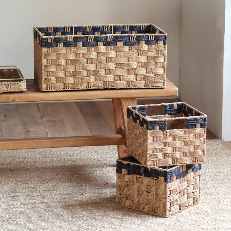 Square storage basket made of natural material Stornfield