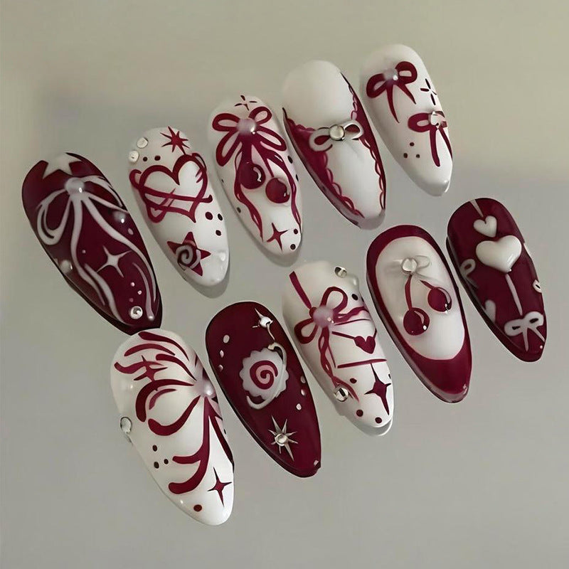 Acrylic Nail Set with Romantic Bow and Flower Designs Stornfield