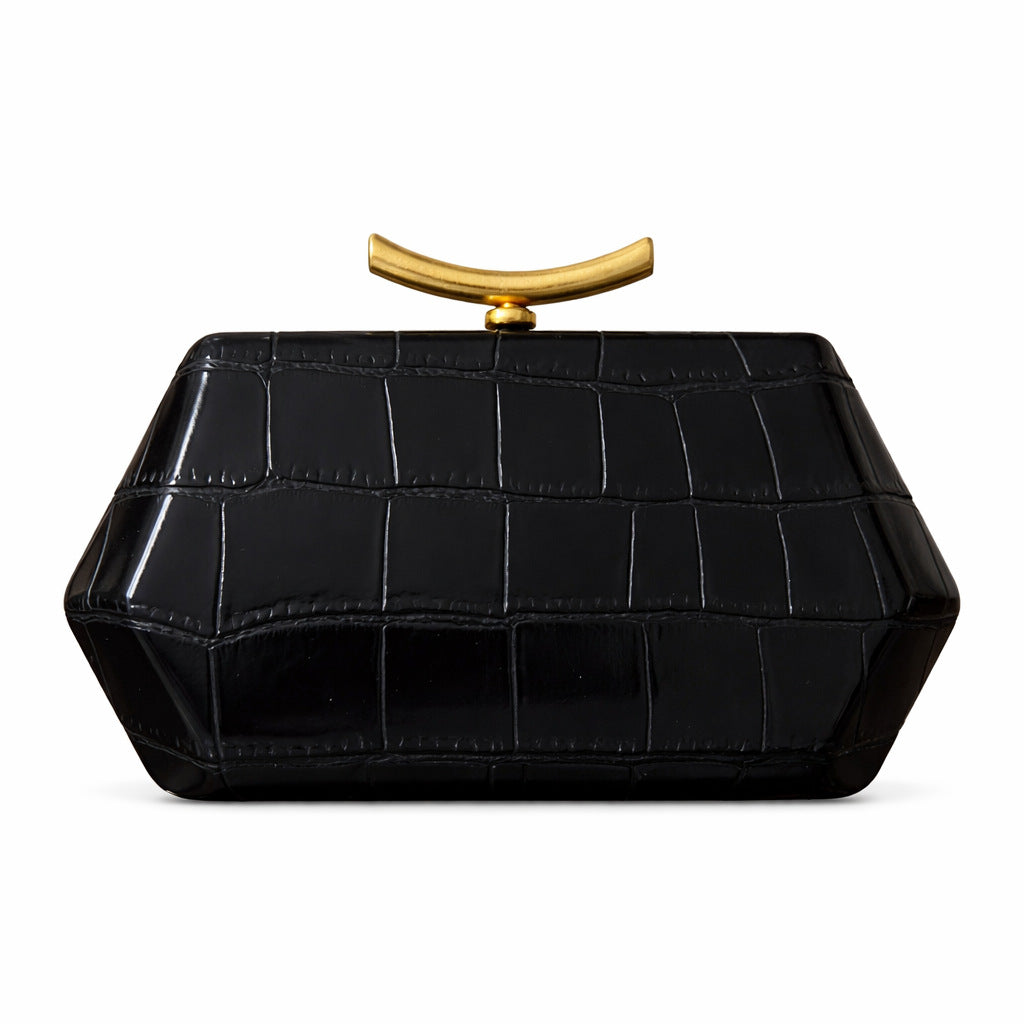 Structured Crocodile-Patterned Handheld Clutch