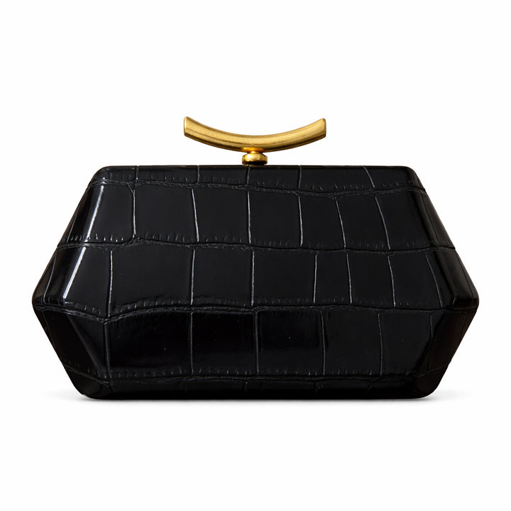 Structured Crocodile-Patterned Handheld Clutch