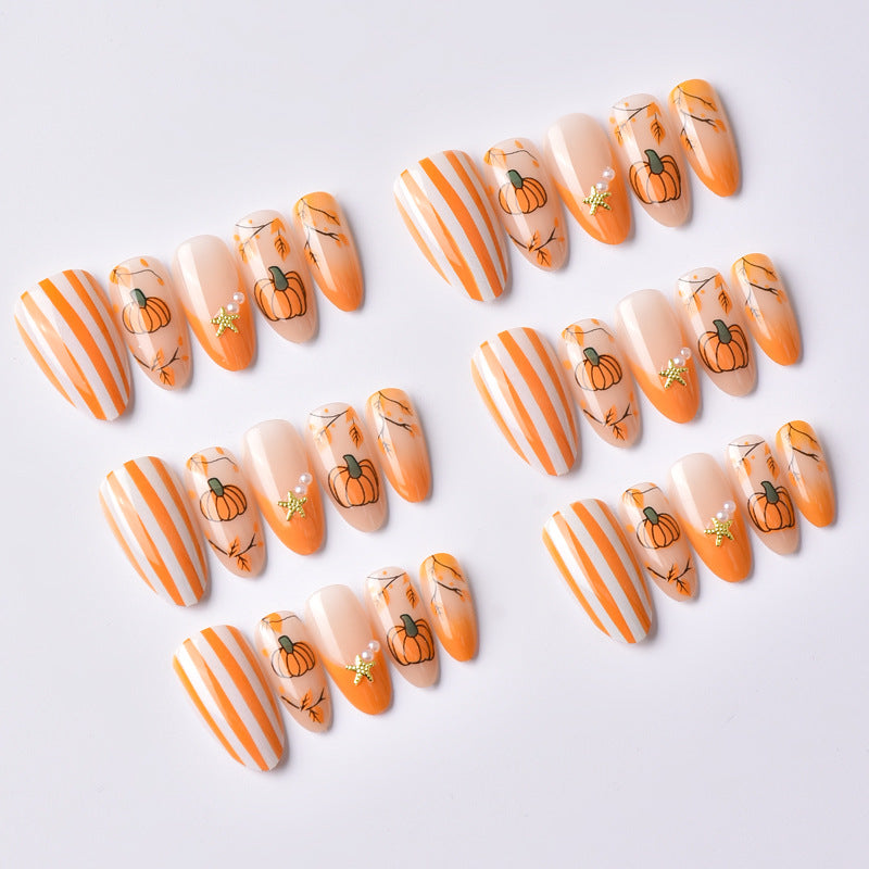 Seasonal Pumpkin-Themed Press-On Nail Art Set Stornfield