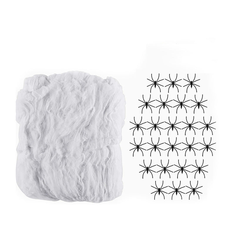 Decorative spider web with artificial spiders