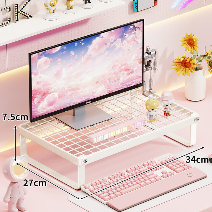 Ventilated Metal Grid Monitor and Desktop Riser with Under-Shelf Keyboard Storage