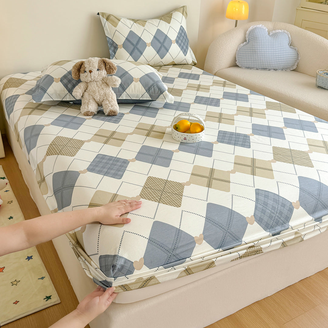 Striped Cotton Blend Fitted Sheet and Pillowcase Set