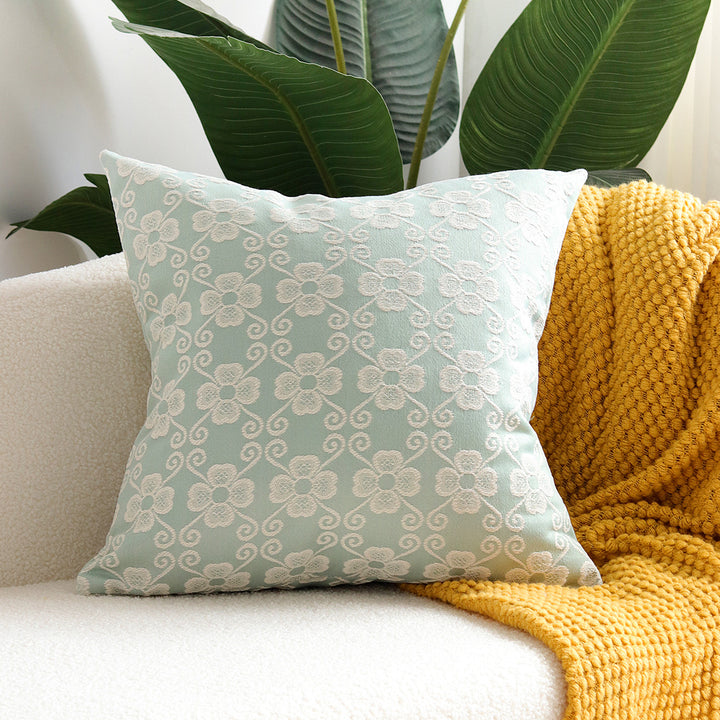 Square Embroidered Floral Jacquard Decorative Pillow Cover