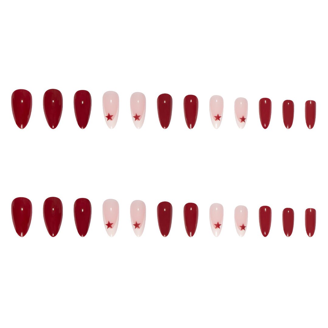 Artificial nail set with elegant rose pattern and glamorous star accents Stornfield