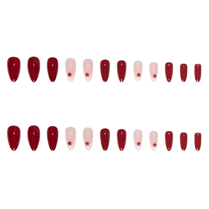 Artificial nail set with elegant rose pattern and glamorous star accents Stornfield