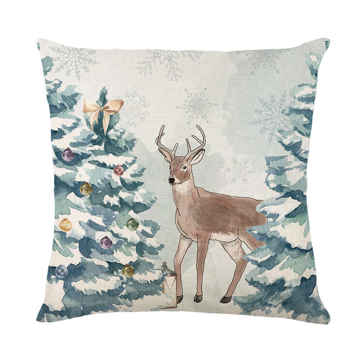 Watercolor Pine Christmas Linen-Texture Square Throw Pillow Cover with Concealed Zipper