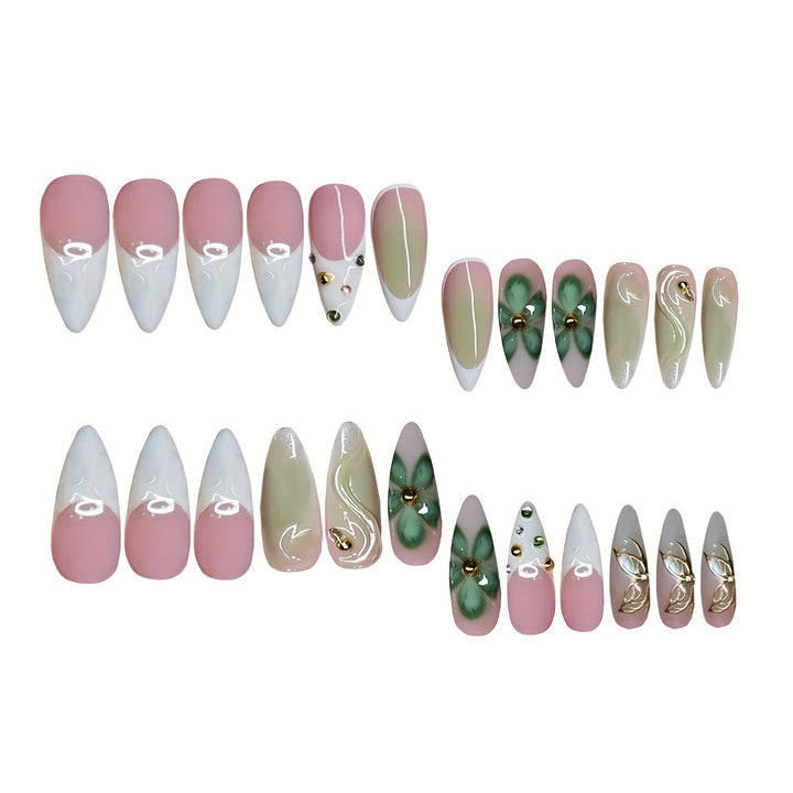 Artistic Press-On Nail Design with Floral Elements Stornfield