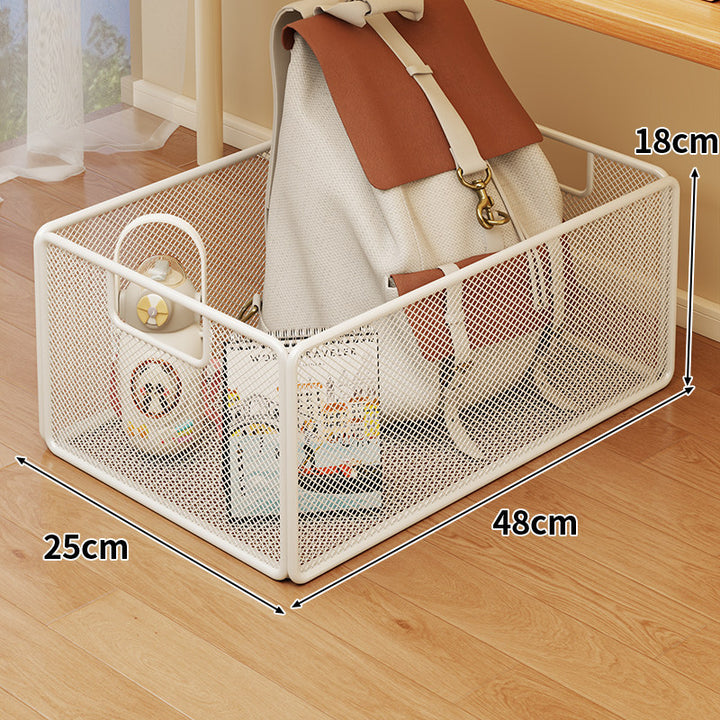 Rolling Mesh Under-Desk Storage Basket with Locking Casters and Ventilated Metal Sides