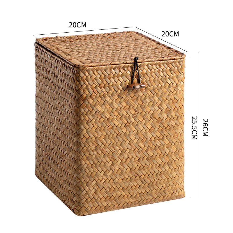 Unisex Rectangular Storage Basket with Lid made of Natural Material Stornfield