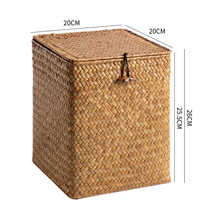Unisex Rectangular Storage Basket with Lid made of Natural Material Stornfield