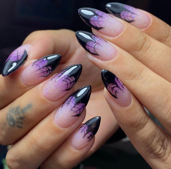 Artistic Stiletto Press-On Nails with Spider Web Design Stornfield