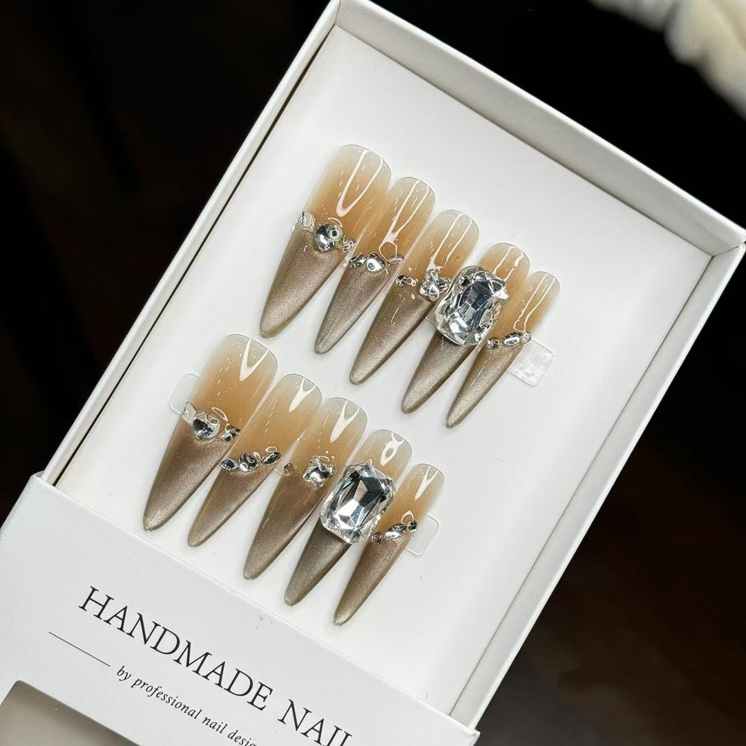 Glamorous Stiletto Press-On Nails with Rhinestone Embellishments