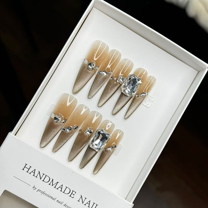 Glamorous Stiletto Press-On Nails with Rhinestone Embellishments