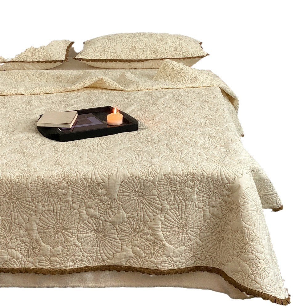 Embroidered Cotton Quilt Bedspread Set with Scalloped Trim